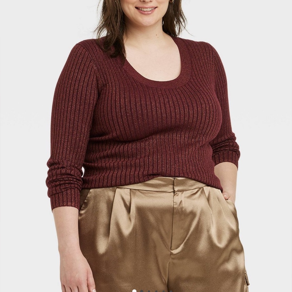 A NEW DAY WOMENS SWEATER SCOOP NECK SHIRT BURGUNDY COLOR SIZE XL